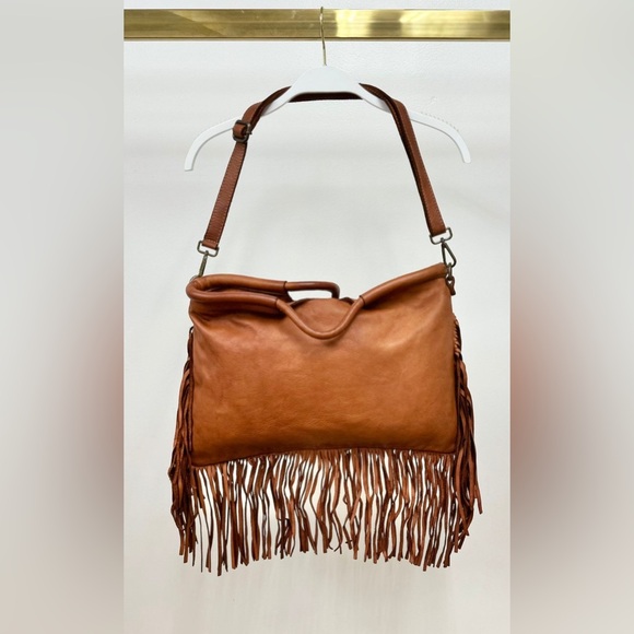 Milio Milano Handbags - (086-COG) FRINGE LEATHER HANDBAG WITH SHOULDER STRAP